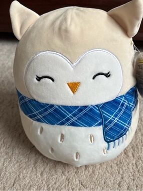 Squishmallows Cream and Blue Vee Plush with Plaid Scarf